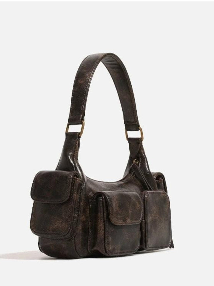 Verona Vintage Vegan Leather Multi-Pocket Shoulder Bag
