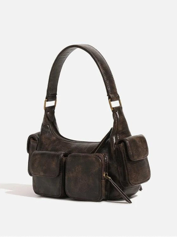 Verona Vintage Vegan Leather Multi-Pocket Shoulder Bag