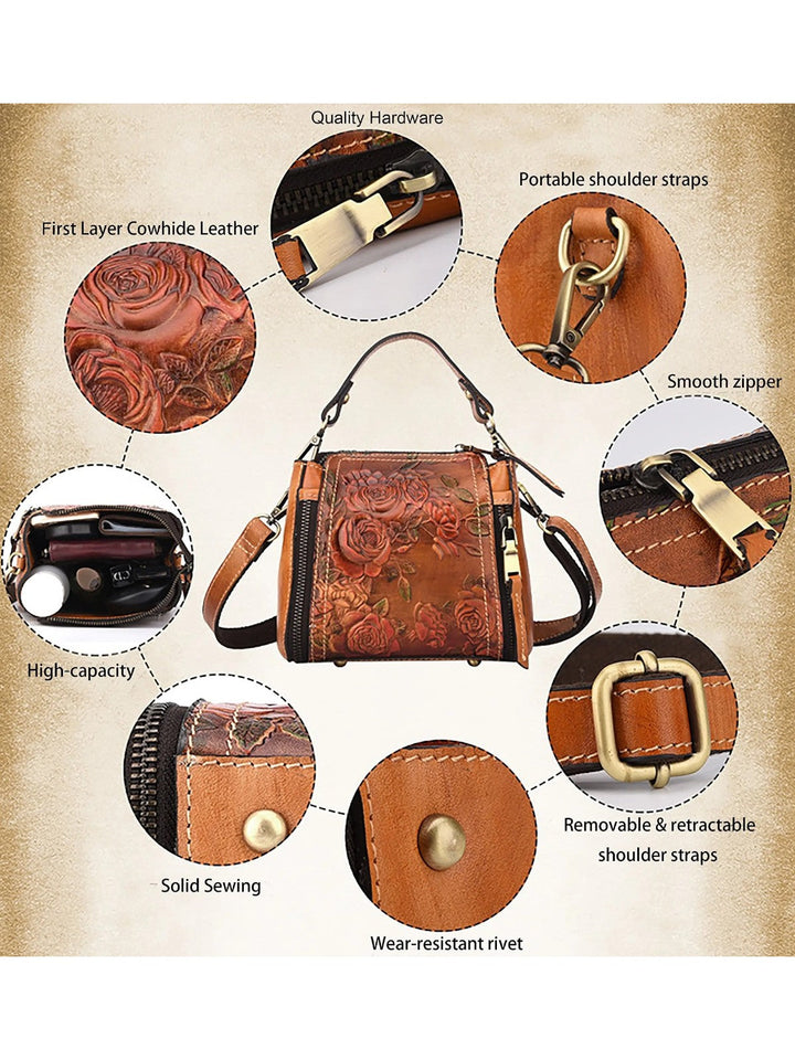 Flora Embossed Genuine Leather Tote Bag