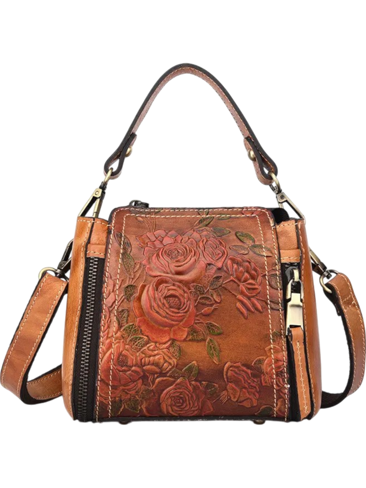 Flora Embossed Genuine Leather Tote Bag
