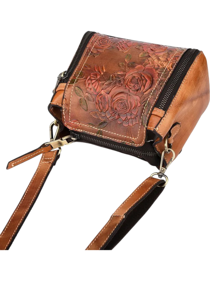 Flora Embossed Genuine Leather Tote Bag