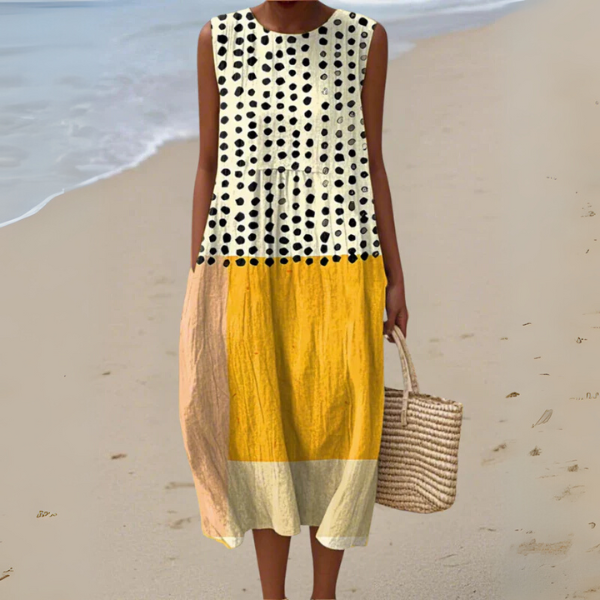 Leah | Polka Colorblock Midi Dress