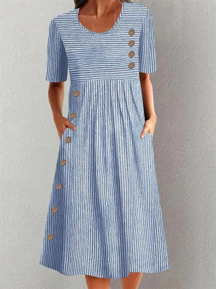 Rose | Striped Midi Dress with Relaxed Elegance